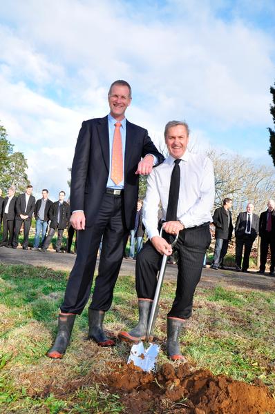 Michael Spanns Chairman Waikato Innovation Park and Minister David Carter turning sod for spray dryer 